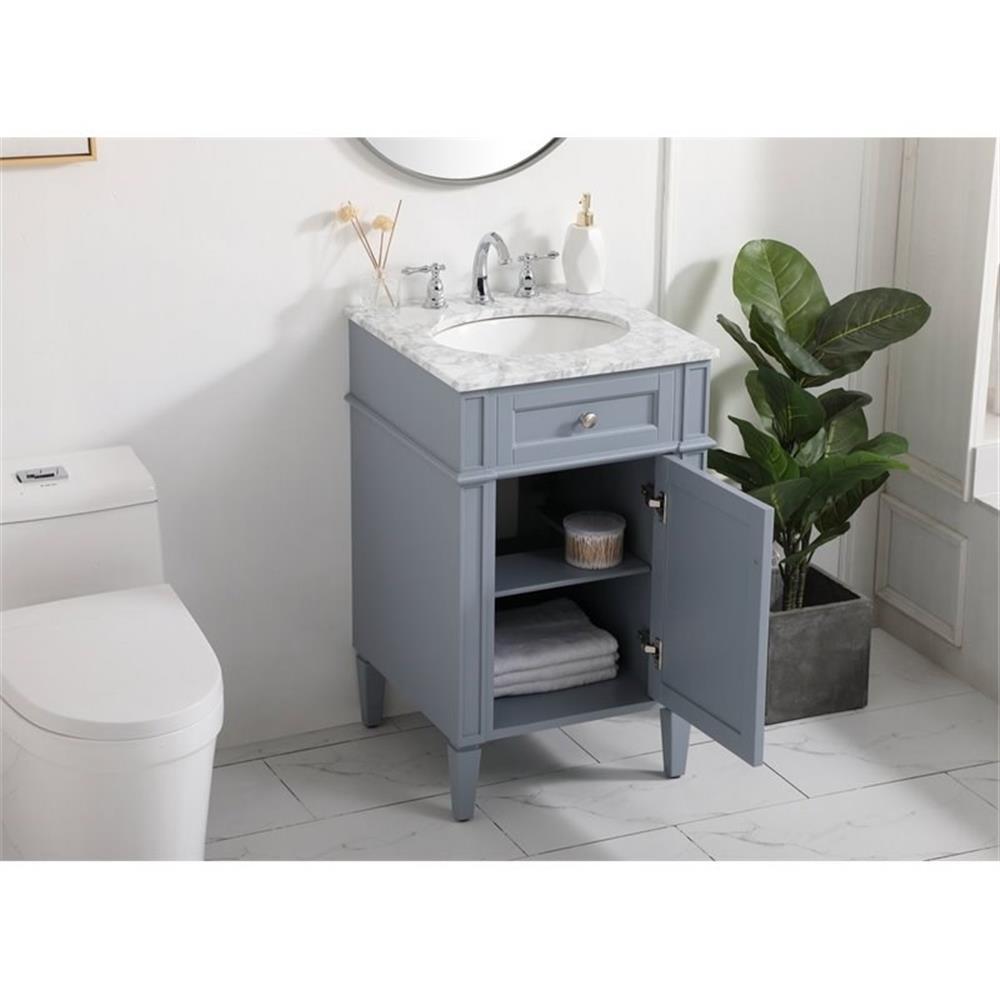Elegant Decor Park Avenue 21″ Metal MDF Marble Single Bathroom Vanity in Gray