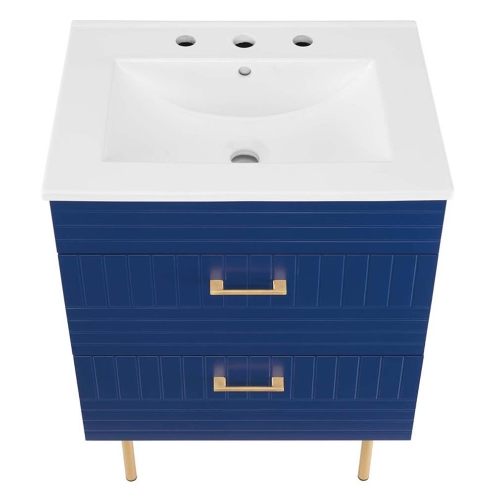 Pemberly Row 24″ Modern Wood/Ceramic Bathroom Vanity with Gold Legs in Blue