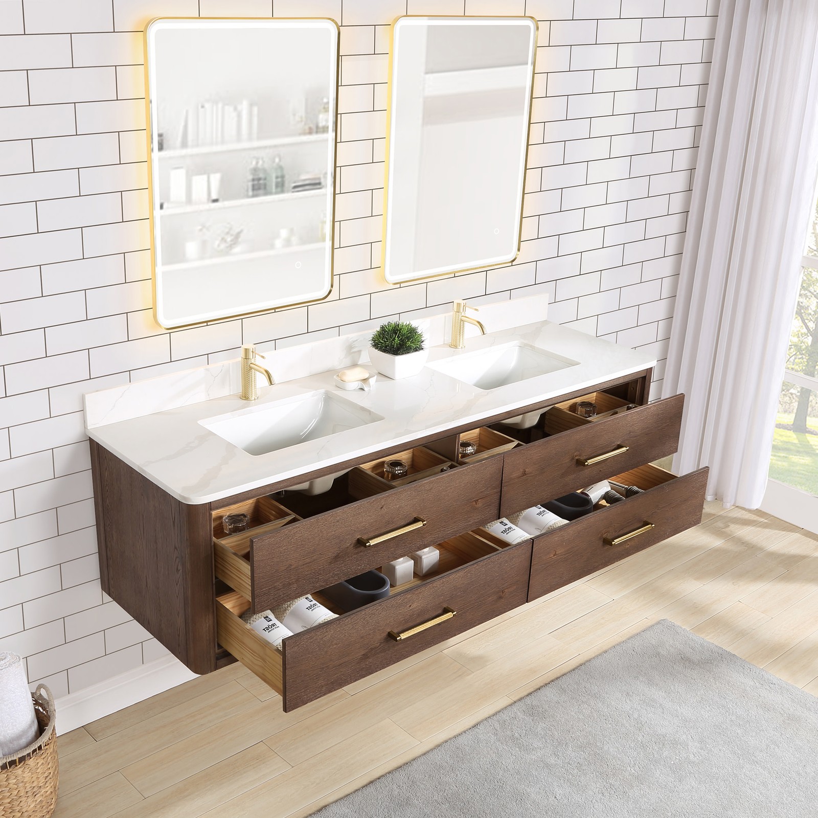 Miseno MV-NM-706672 Cristo 72″ Wall Mounted Double Basin Vanity – Fir Wood Brown