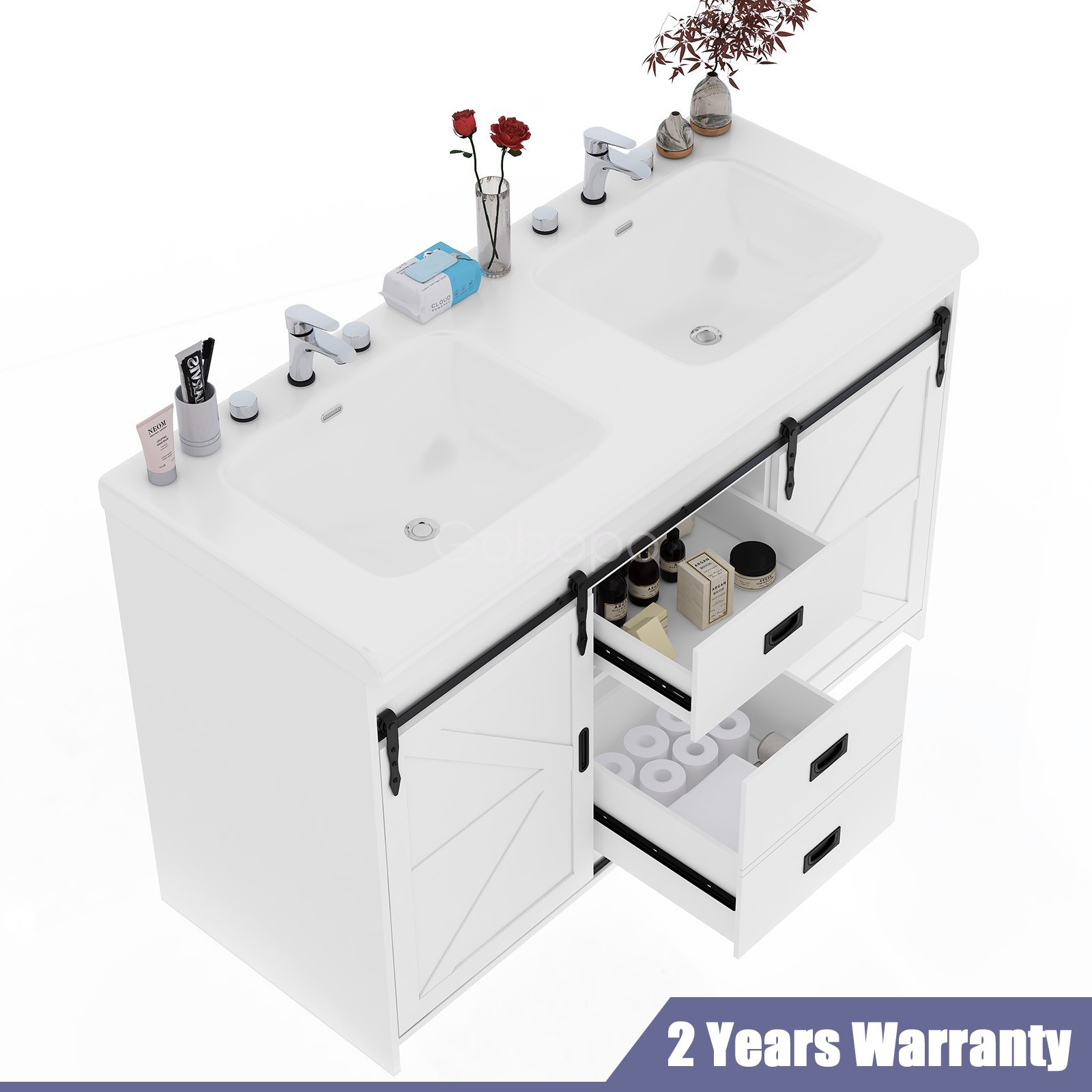 47″ Bathroom Double Sink Vanity Cabinet Ceramic W/ Double Sink Cabinet White
