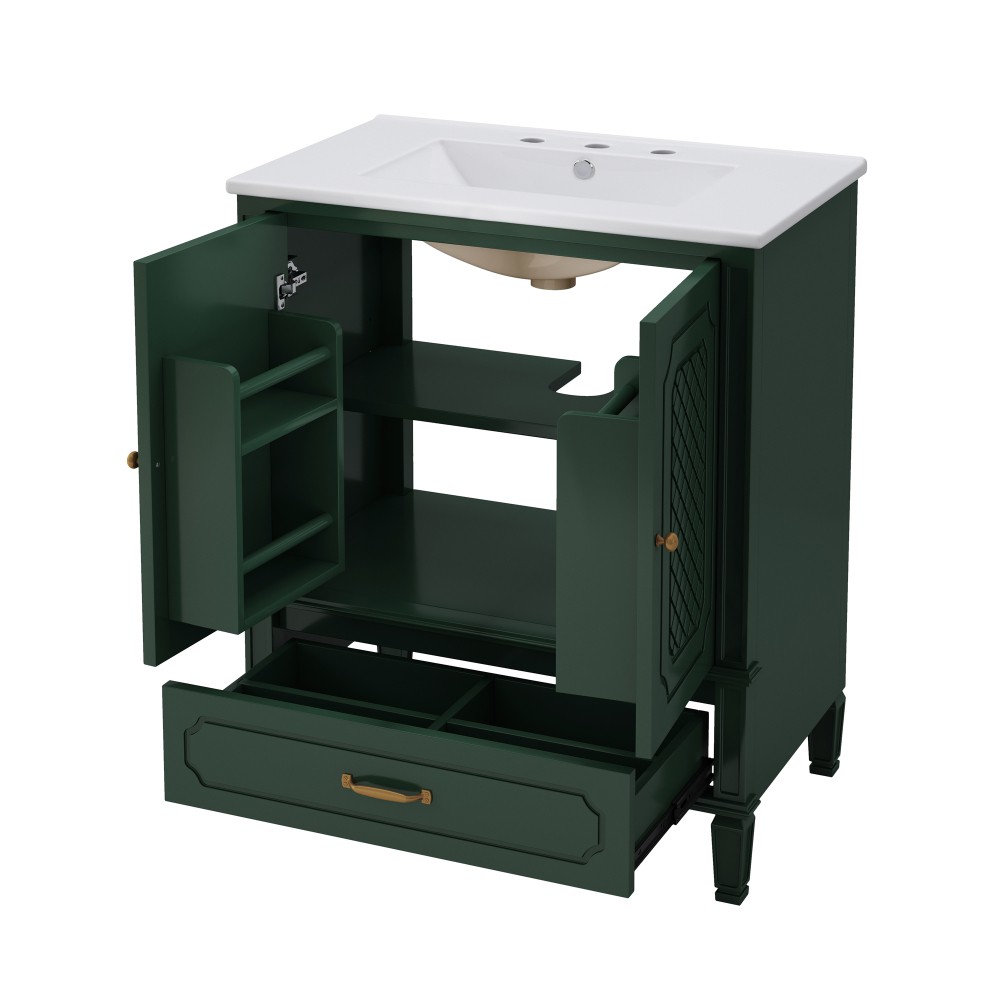 30″ Bathroom Vanity with Sink Vintage Style, Multi-functional Storage Space