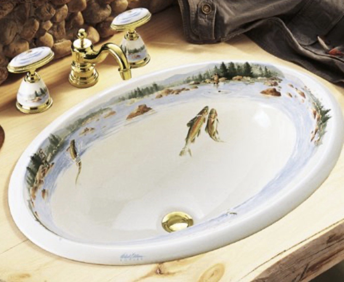 Kohler K-14274-RF-96 The Rod And the Fly Sink + Faucet Trim Bass Trout Fishing