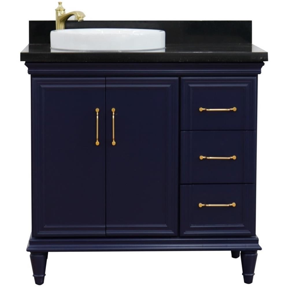 37 in. Single Wooden Vanity Blue Black Galaxy Round Left Door.Left Sink