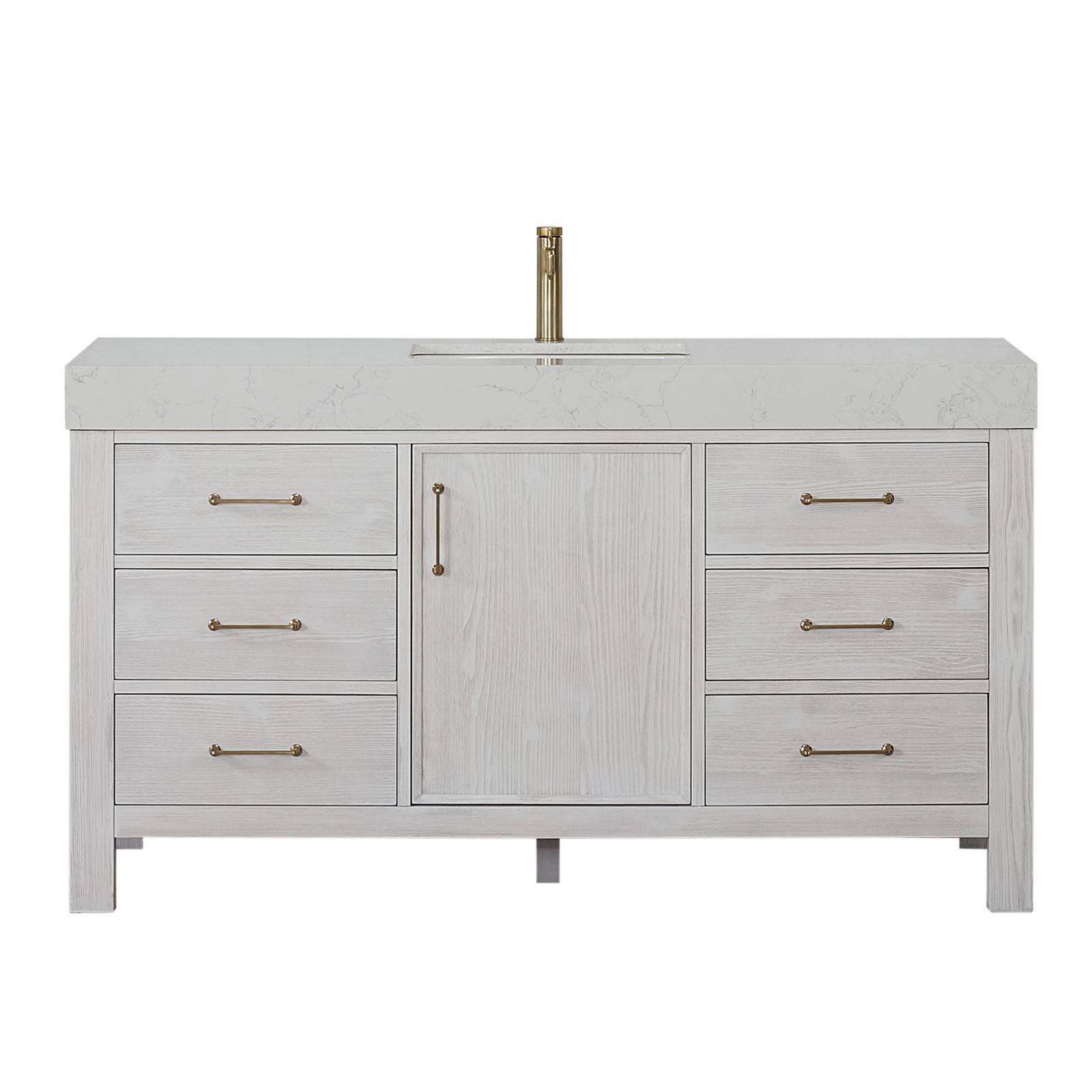 Leon 60″ Single Bathroom Vanity in Washed White w/ Composite in Lightning White