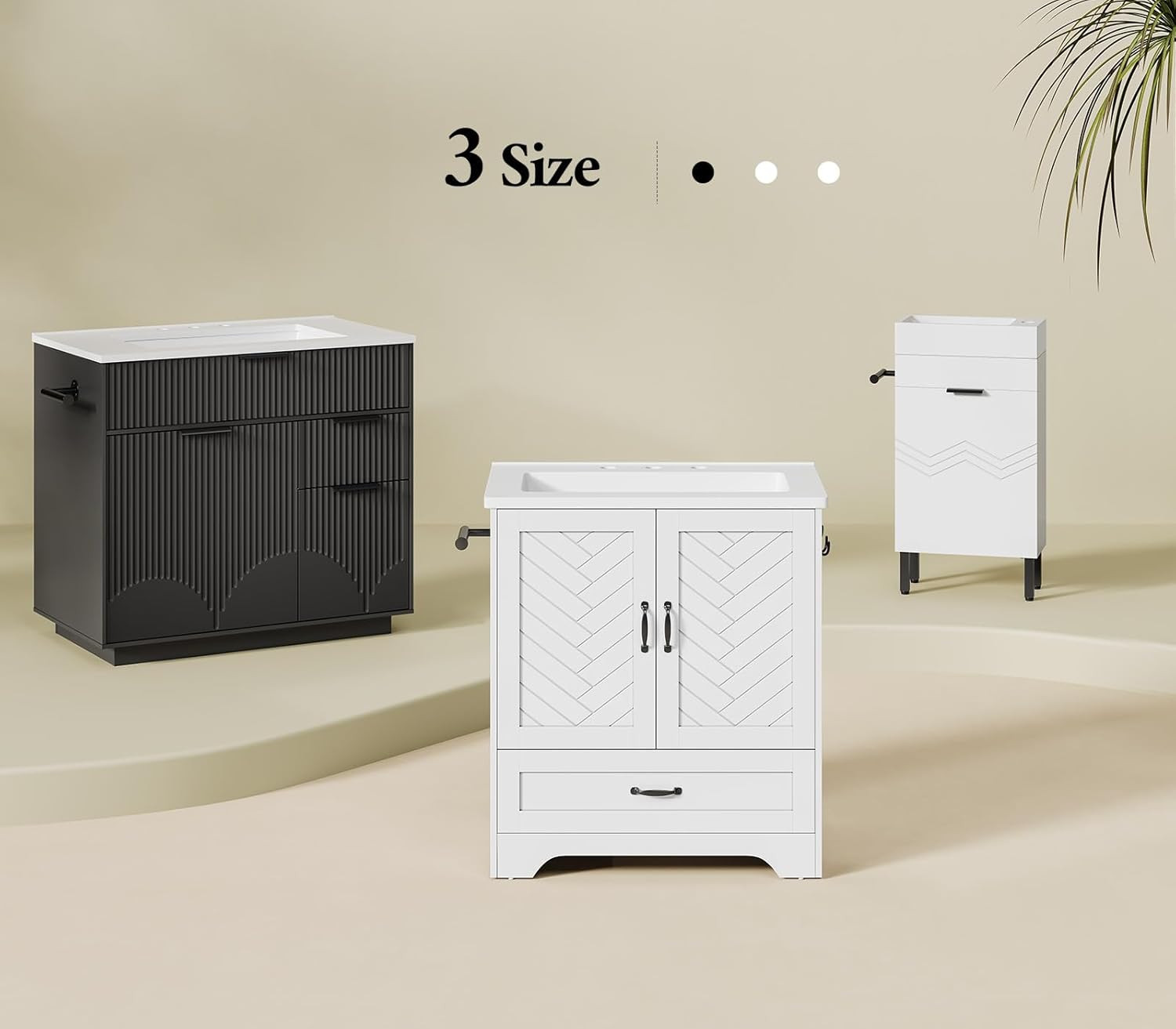 31″ Fluted Bathroom Vanity with Sink, Freestanding Bathroom Cabinet with Door St