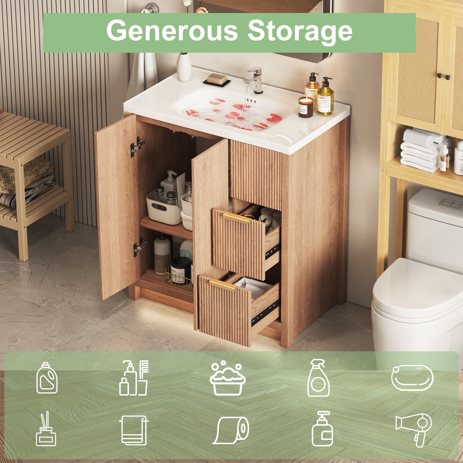 31″ Bathroom Vanity with Sink Bathroom Cabinet with Shelf Storage and Drawer
