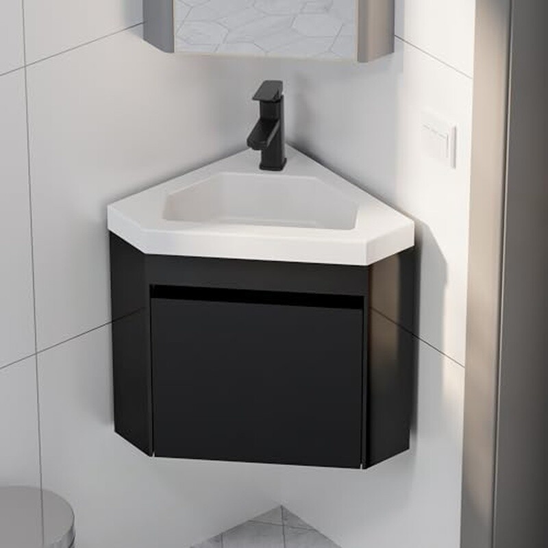 Corner Bathroom Vanity Sink Combo Space Saving Floating Cabinet Durable Faucet