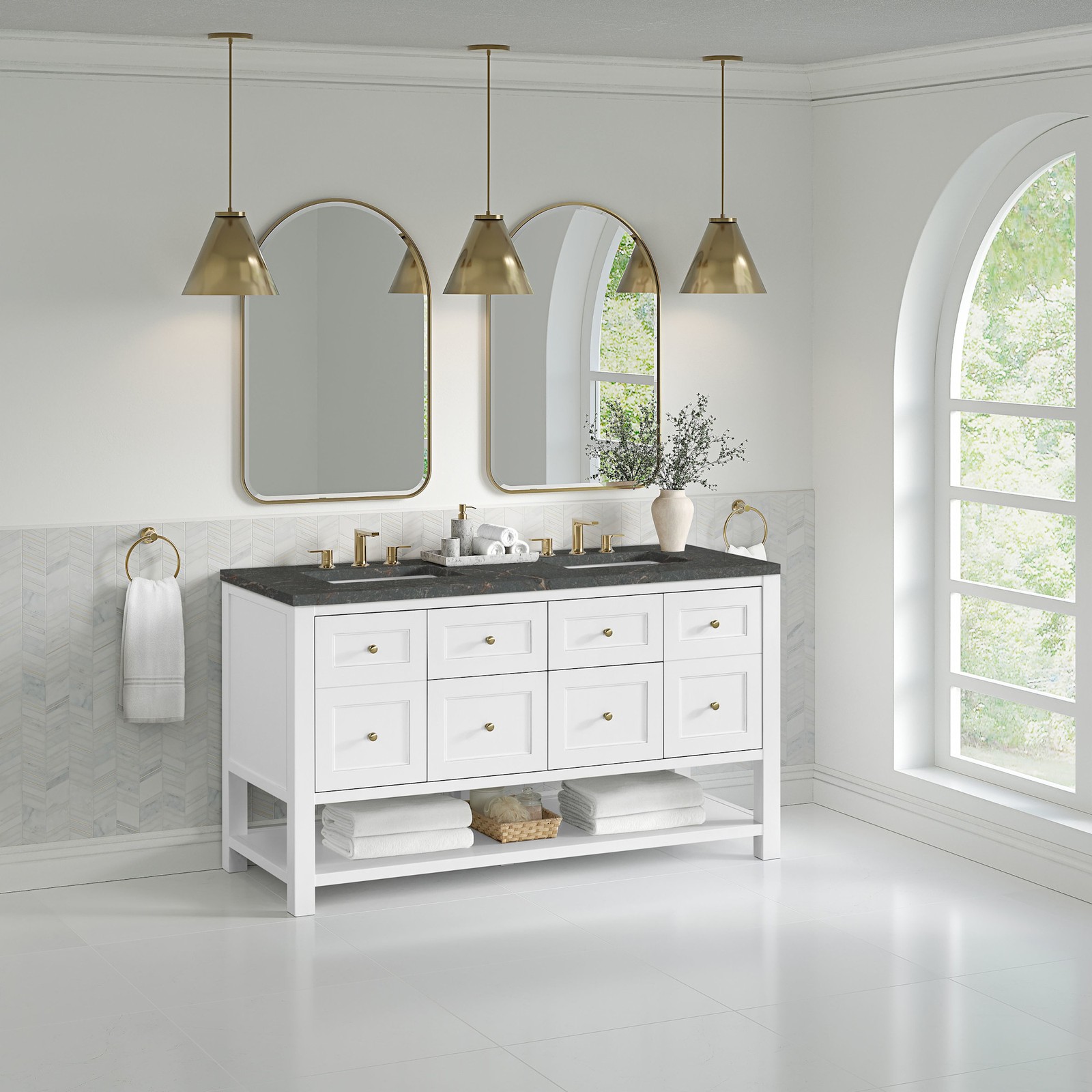 James Martin Vanities 330-V60D-FPBL Breckenridge 60″ – Whitewashed Oak