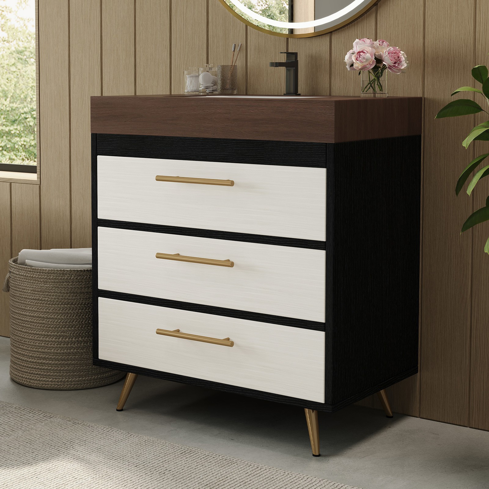 Modern Bathroom Vanity with Sintered Stone Top & Ceramic Sink