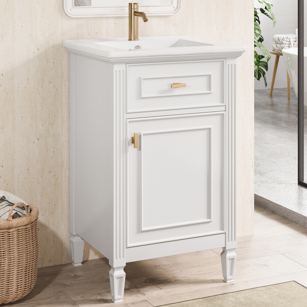 20″ Bathroom Vanity w/Sink, Freestanding Vanity Storage Cabinet, Shelves, Drawer