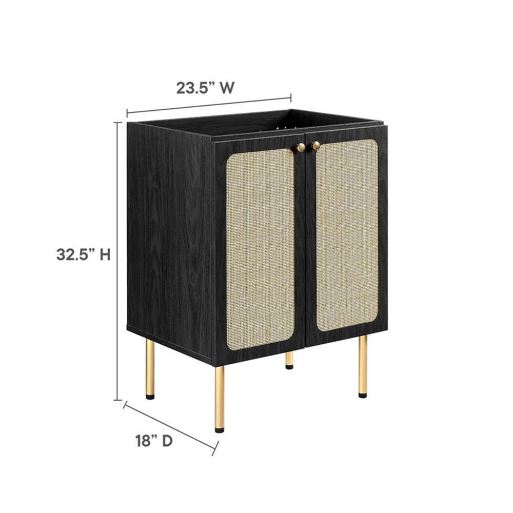 Modway Chaucer 24″ Wood & Rattan Bathroom Vanity Cabinet in Black