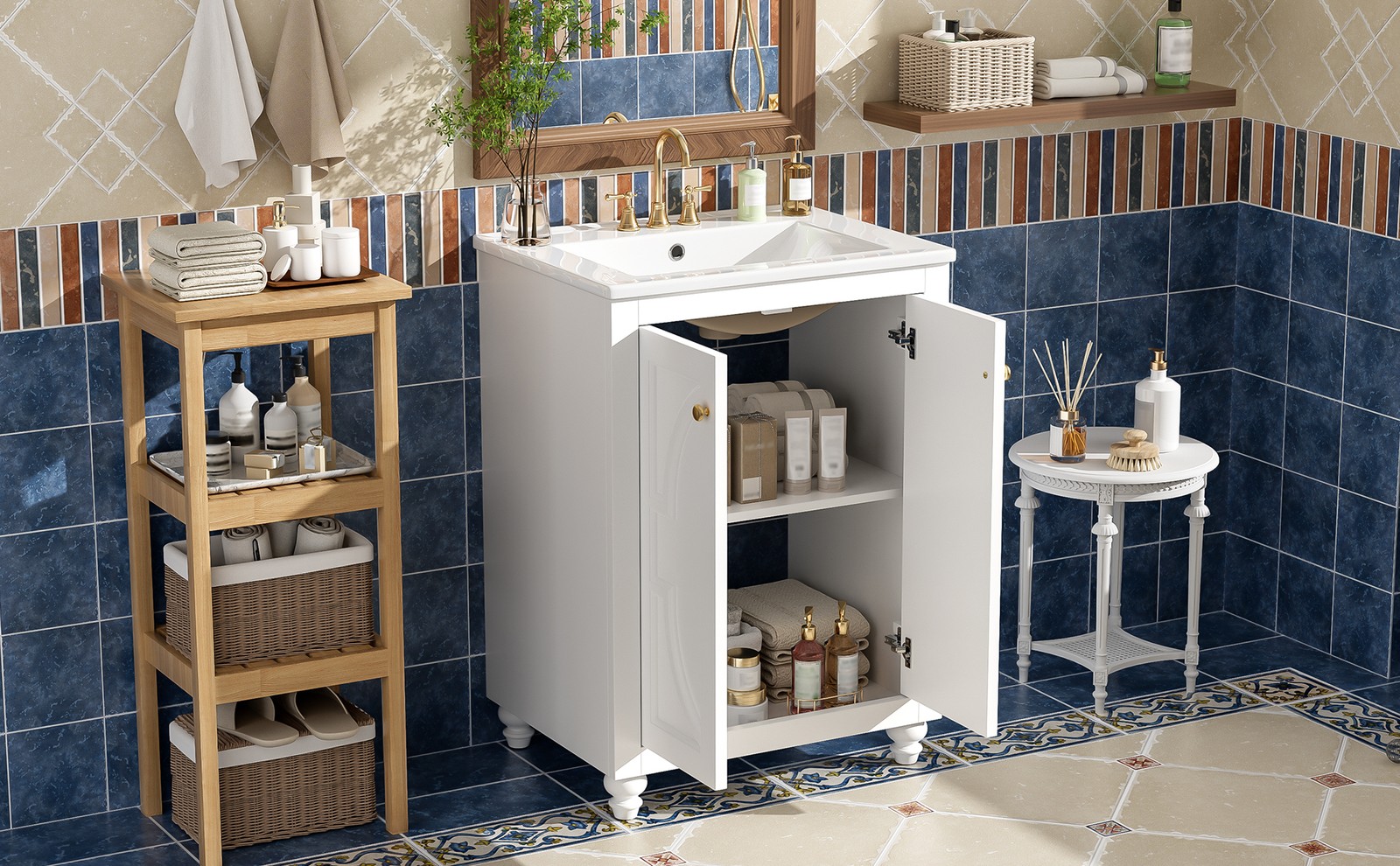 24″ Modern Bathroom Vanity with Elliptical Motif & Soft-Close Hinges