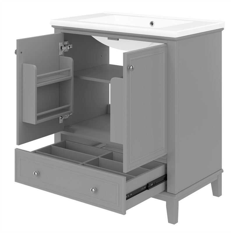 30″ Modern Bathroom Vanity with Sink Set,Gray Bathroom Cabinet w/Doors & Drawer