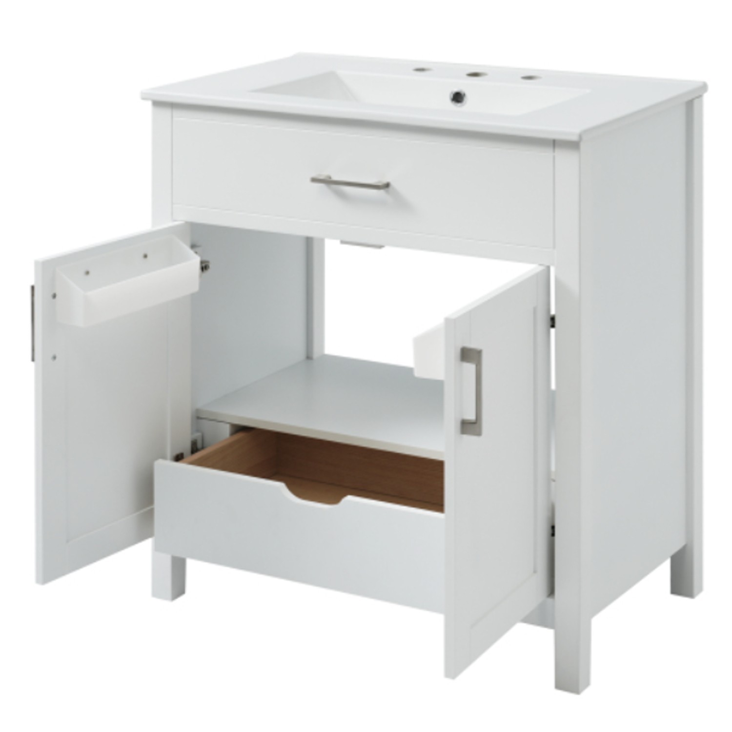 White Durable Build 30″Bathroom Vanity Cabinet Large Practical Vanity With Sink