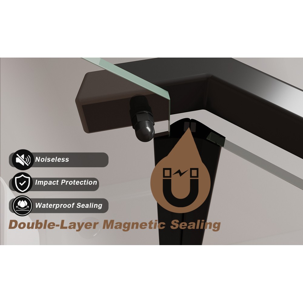 Neo Angle Shower Door Frameless Pivot 6mm Tempered Glass Matte Black