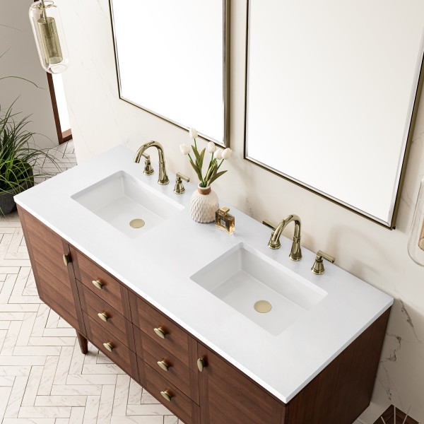 60″ James Martin Amberly 670-V60D-WLT-3WZ Double Vanity Cabinet White Zeus Top