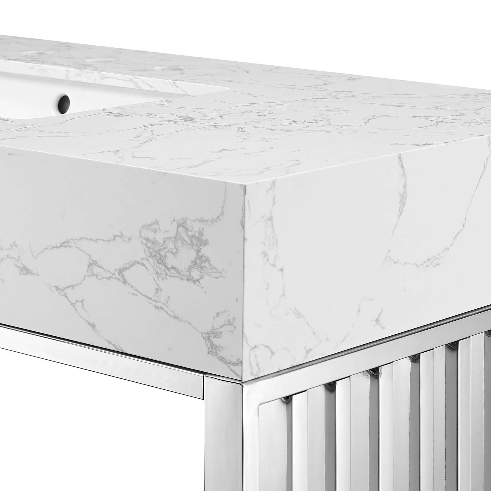 Modway Gridiron Bathroom Vanity in White Silver