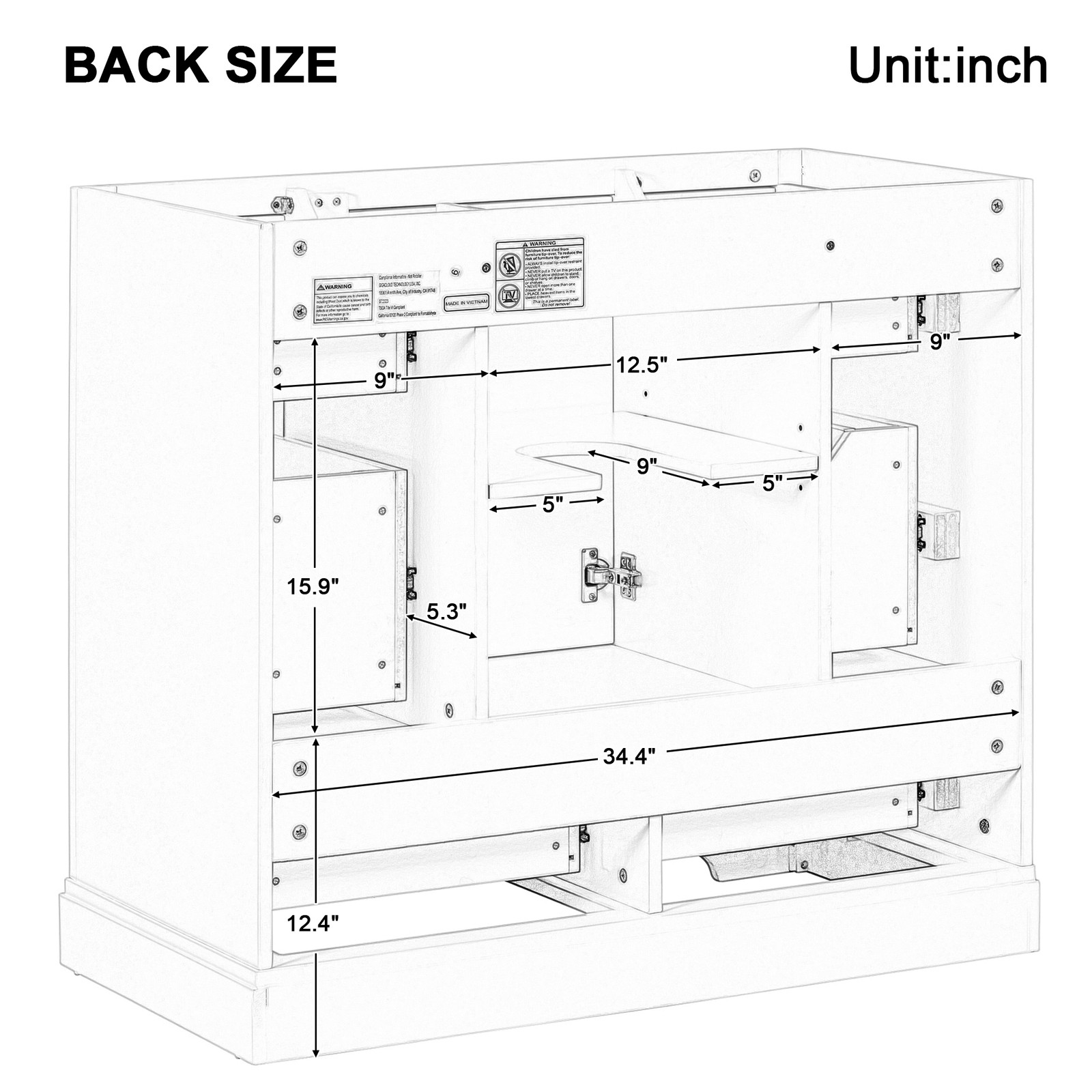 36″ Bathroom Vanity Base Only, 6 Drawers, Adjustable Shelf, Gray