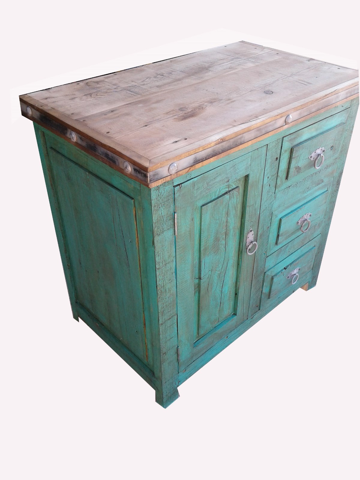 Galveston Rustic Reclaimed Wood Turquoise Bathroom Vanity / furniture