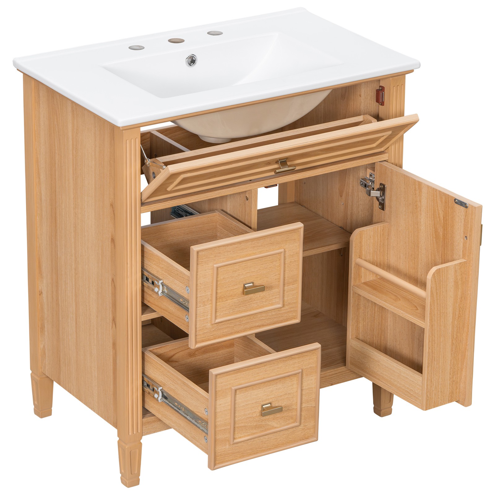 30″ Bathroom Vanity with Sink, Cabinet, Drawers, Solid Wood & MDF