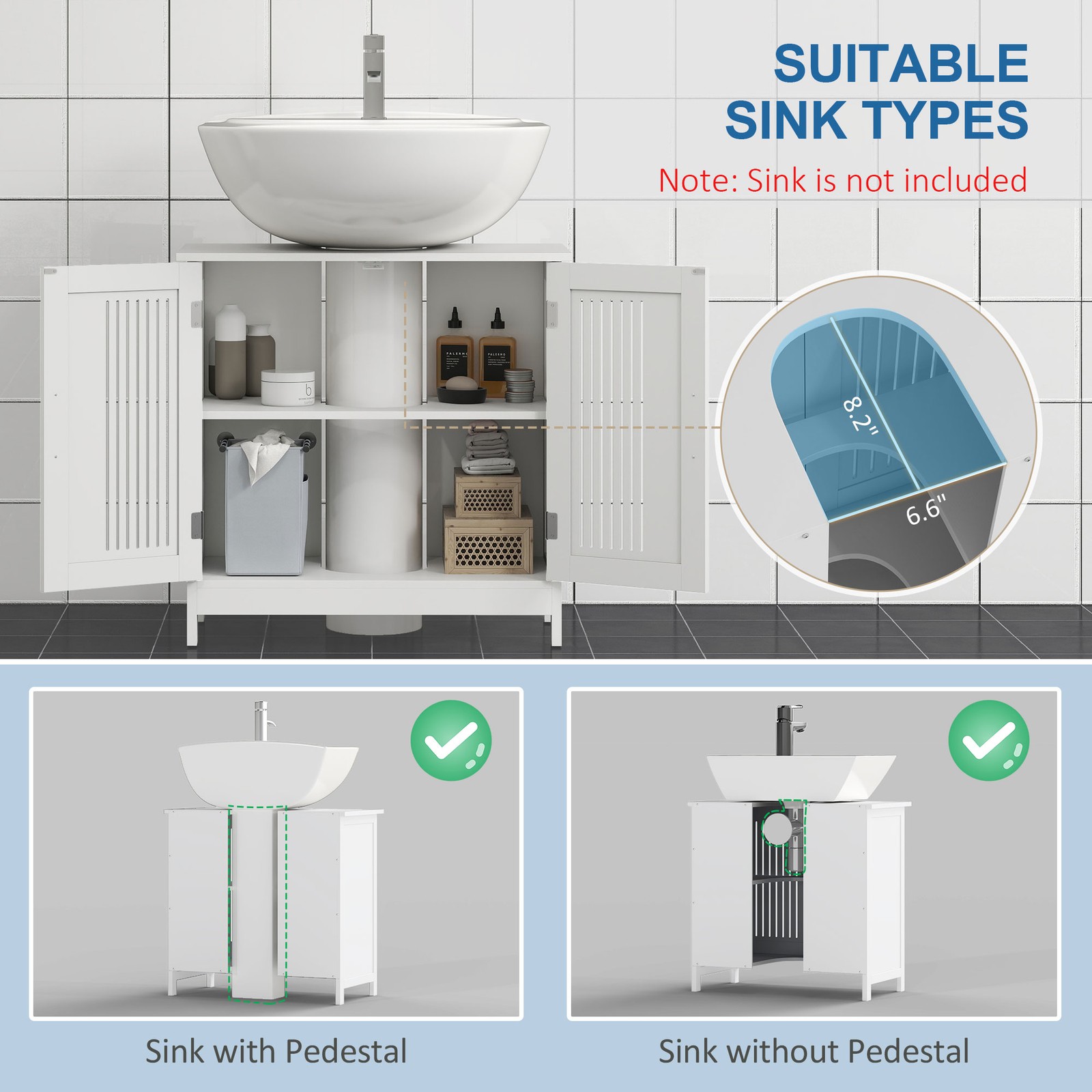 Bathroom Under Sink Cabinet Vanity Unit w/ Adjustable Storage Shelves, White