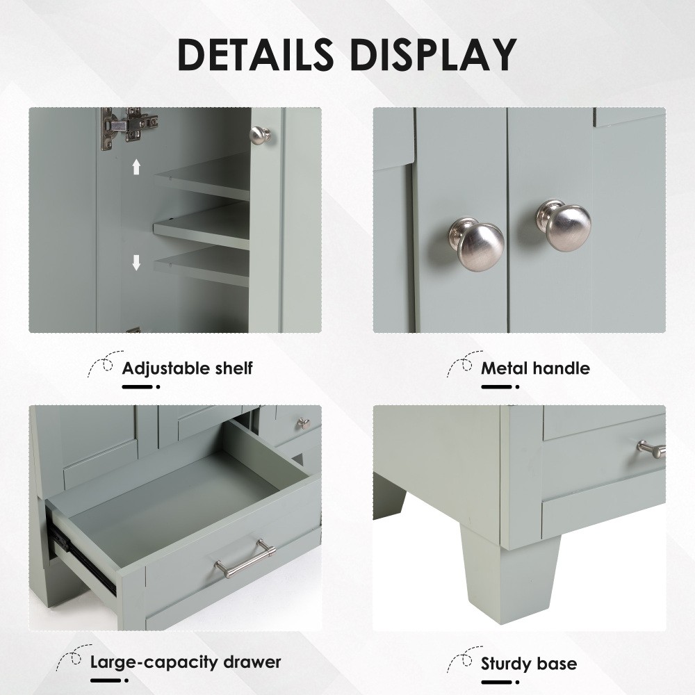 30″ Blue Grey Bathroom Vanity with Ceramic Sink – Soft-Close Drawers