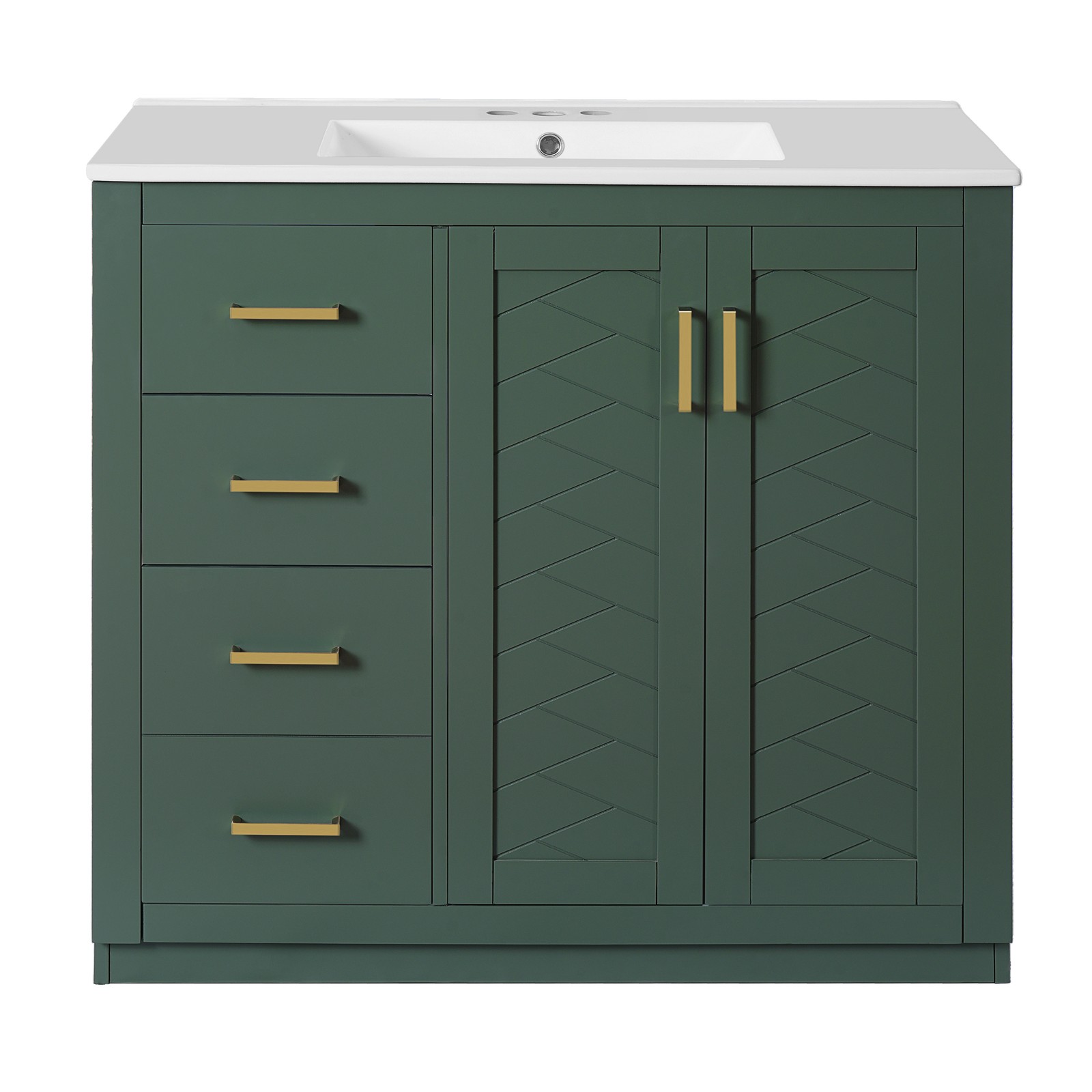 36″ Bathroom Vanity with Ceramic Sink, Solid Wood Frame, 3 Drawers