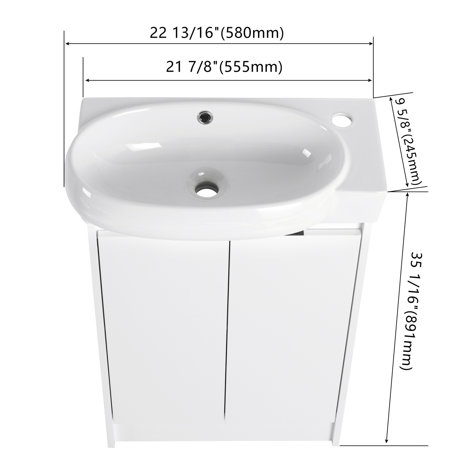 23 In Wood Bathroom Vanity Cabinet Ceramic Sink Combo Countertop For Small Space