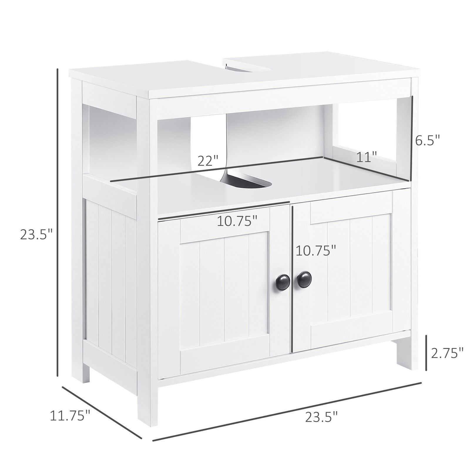 Pedestal Under Sink Cabinet w/ Doors, Bathroom Storage Organizer Unit, White