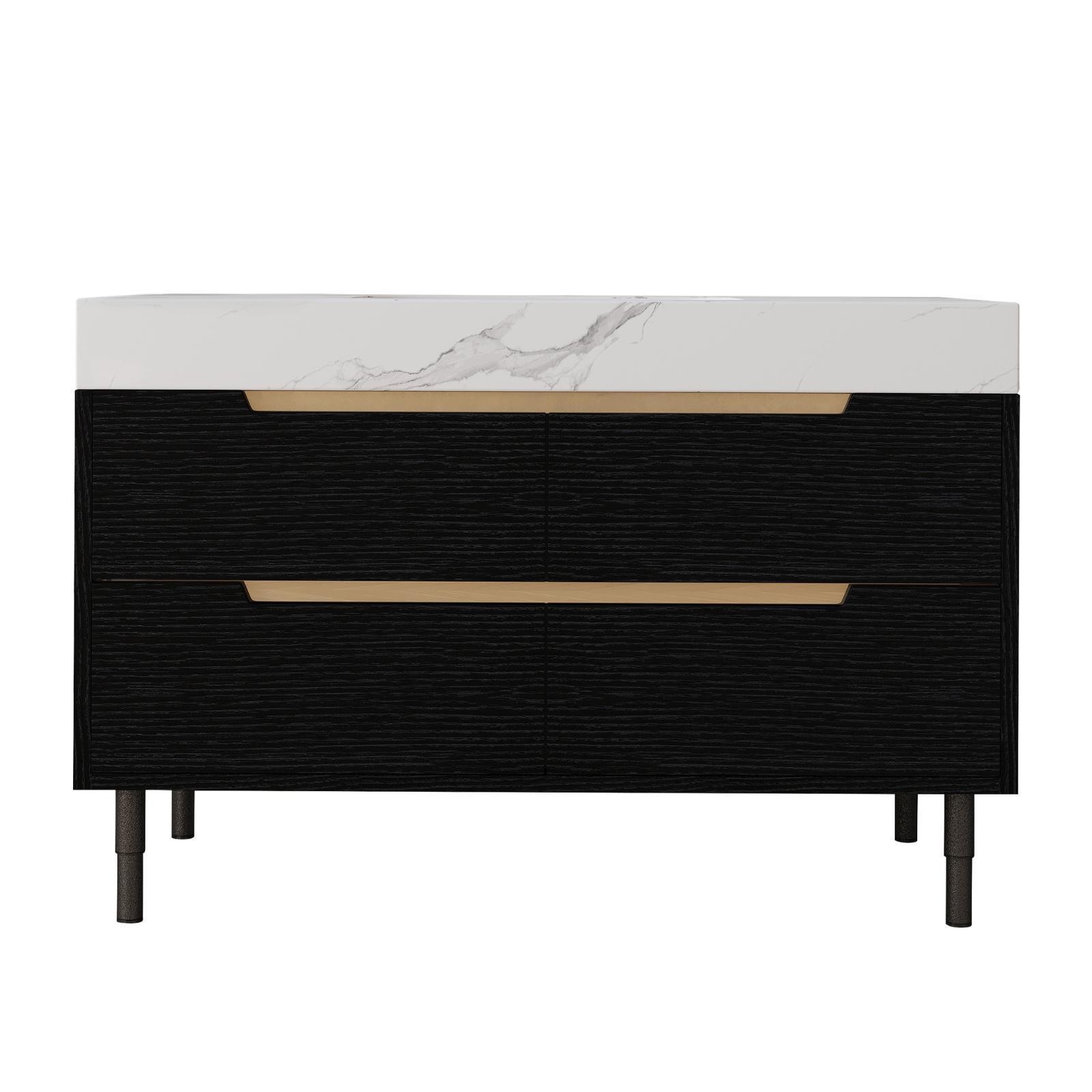 Solid Wood Waterproof Bathroom Vanity with Sintered Stone Top Modern Ceramic