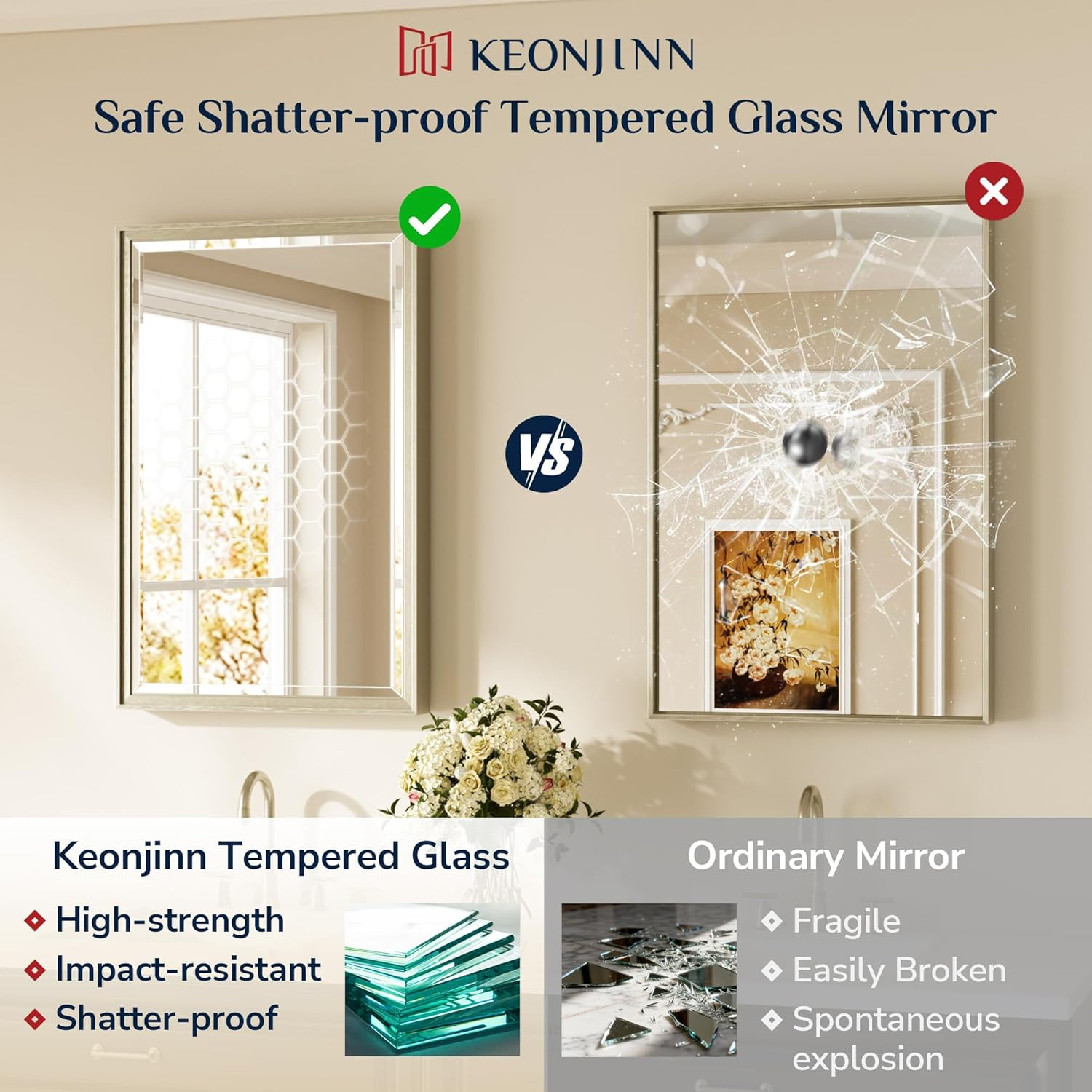 Modern 20″ x 30″ Brushed Nickel Bathroom Mirror with Beveled Edge Frame