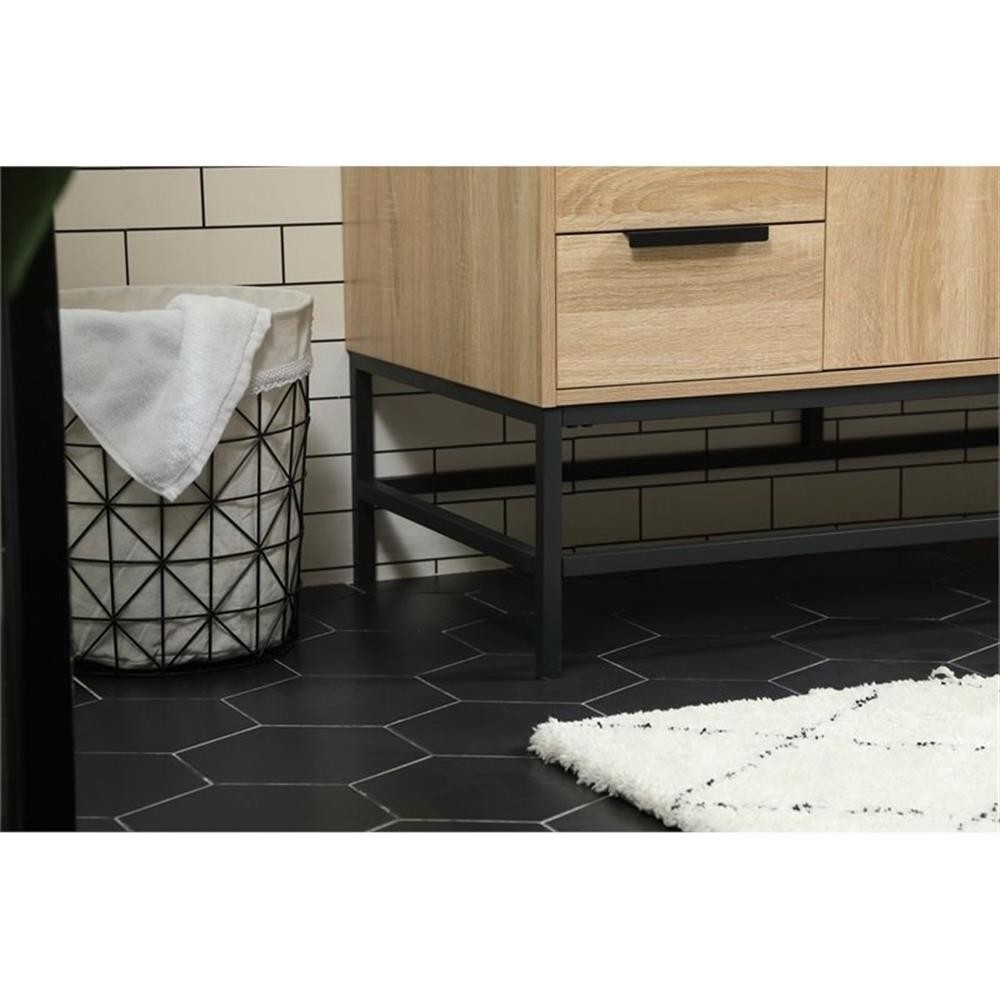 Pemberly Row 48″ Aluminum Iron MDF Single Bathroom Vanity in Mango Wood