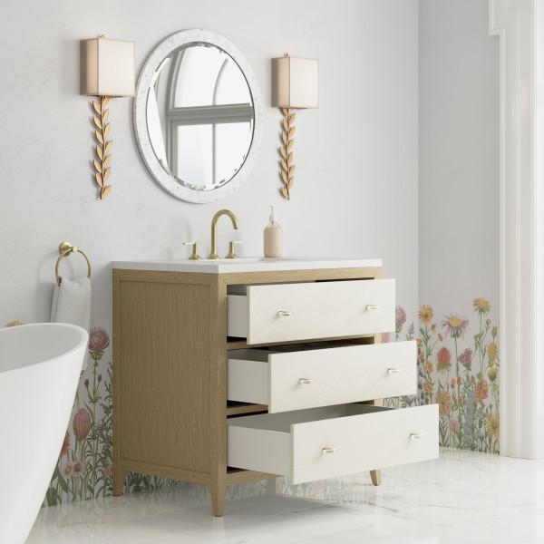 36″ James Martin Celeste D604-V36-SHG-3WZ Vanity Cabinet White Zeus Top