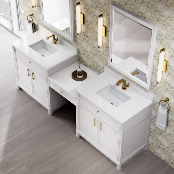 96″ James Martin Bellshire 660-VMC96-BW-1WZ Dual Vanity Cabinet White Zeus Top