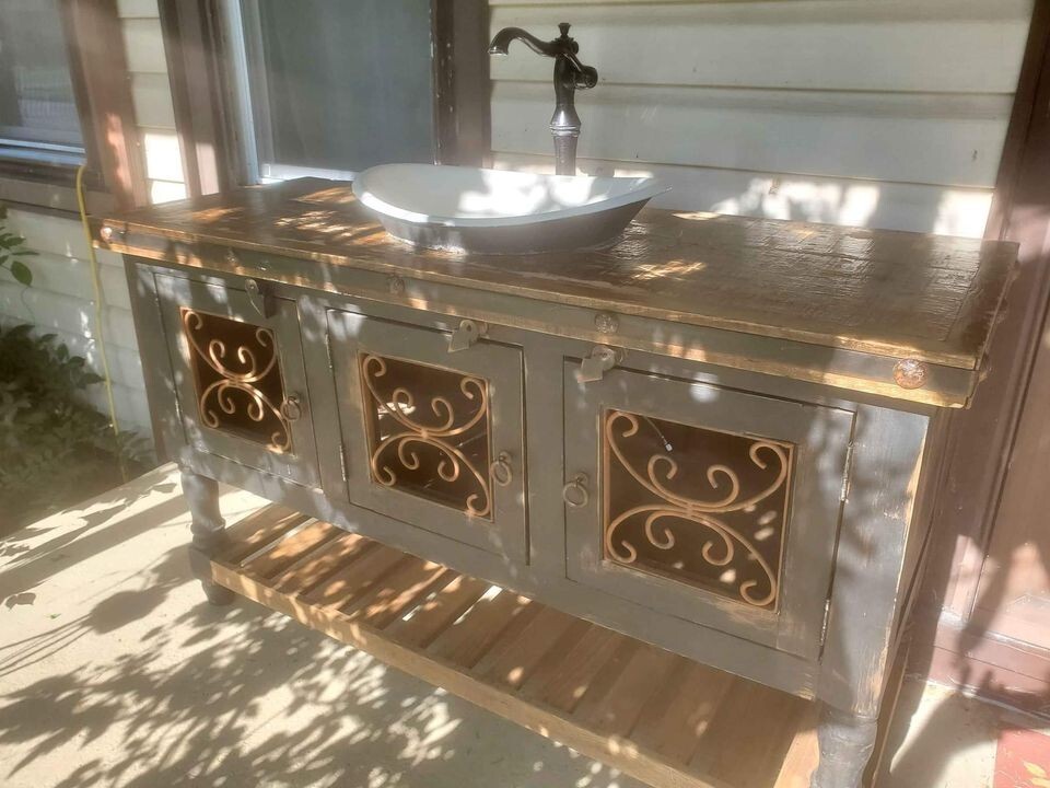 Rustic bathroom vanity and cast iron sink 54″ x 20″ approx