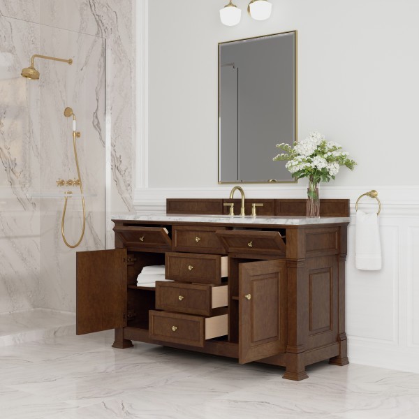 60″ James Martin Brookfield 547-V60S-HNO-3CAR Vanity Cabinet Carrara Marble Top