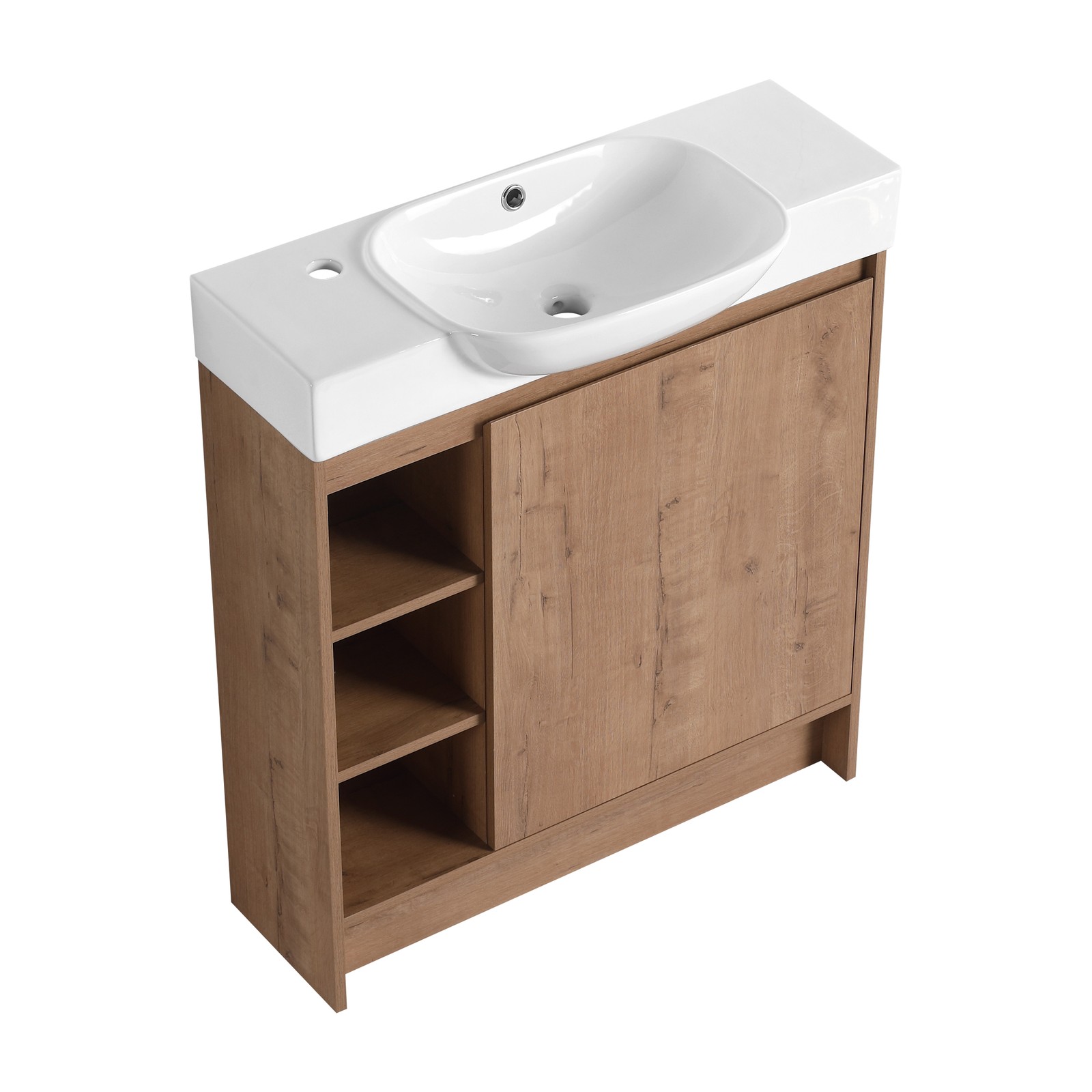30in Plywood Freestanding Bathroom Vanity W/ Ceramic Sink Storage Door Shelf Oak
