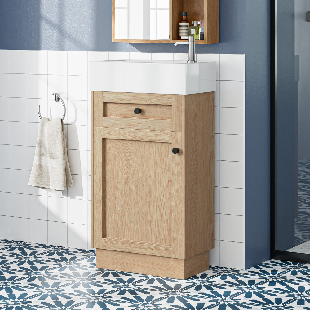 18.5 Inch Rustic Bathroom Vanity MDF Cabinet Reversible Resin Sink Adjustable