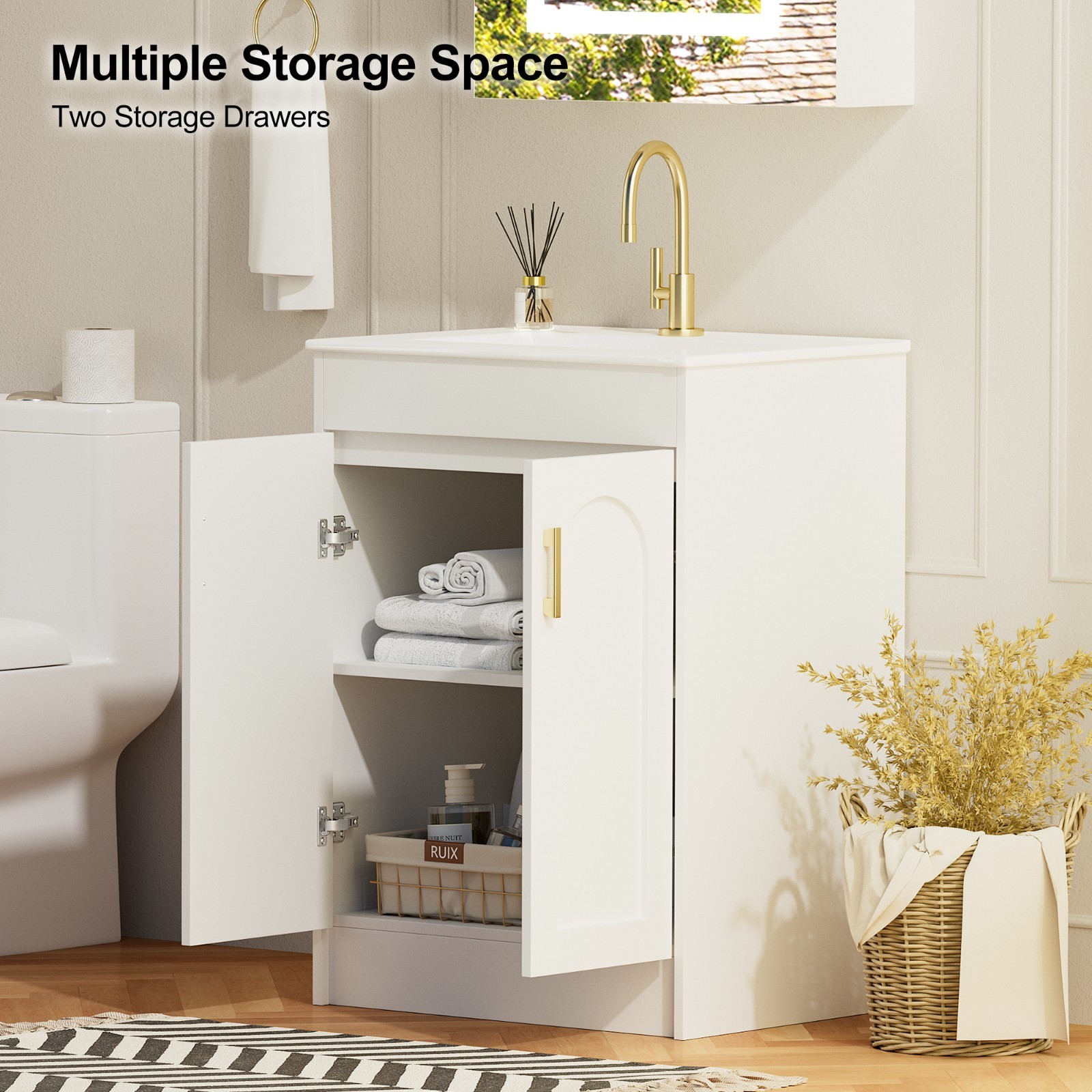 24″ Freestanding Bathroom Vanity Cabinet with Undermount Ceramic Sink 2 Doors