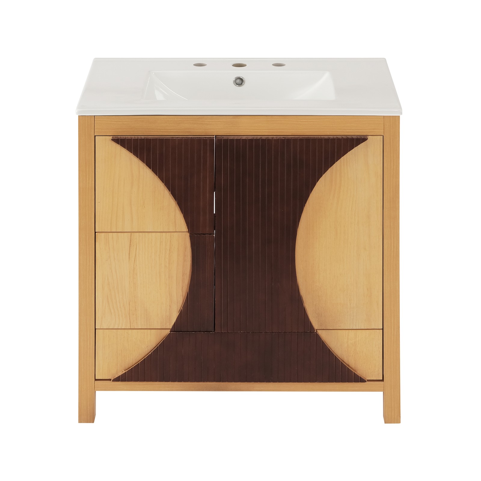 30″ Bathroom Vanity with Sink, Solid Wood & MDF, 3 Drawers, Soft-Close