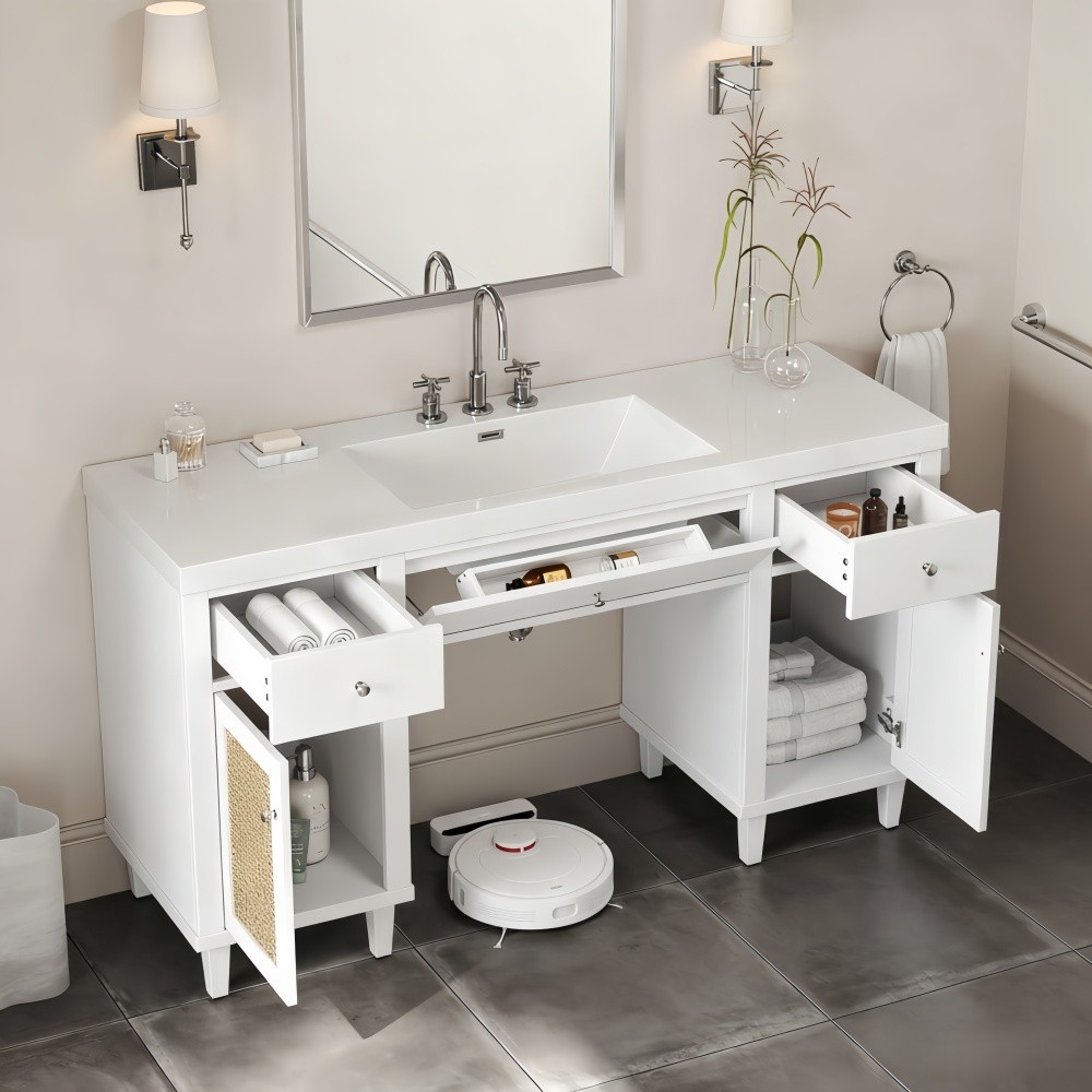 60 Inch Bathroom Vanity with SMC Sink, Modern Spacious Bathroom Storage Cabinet
