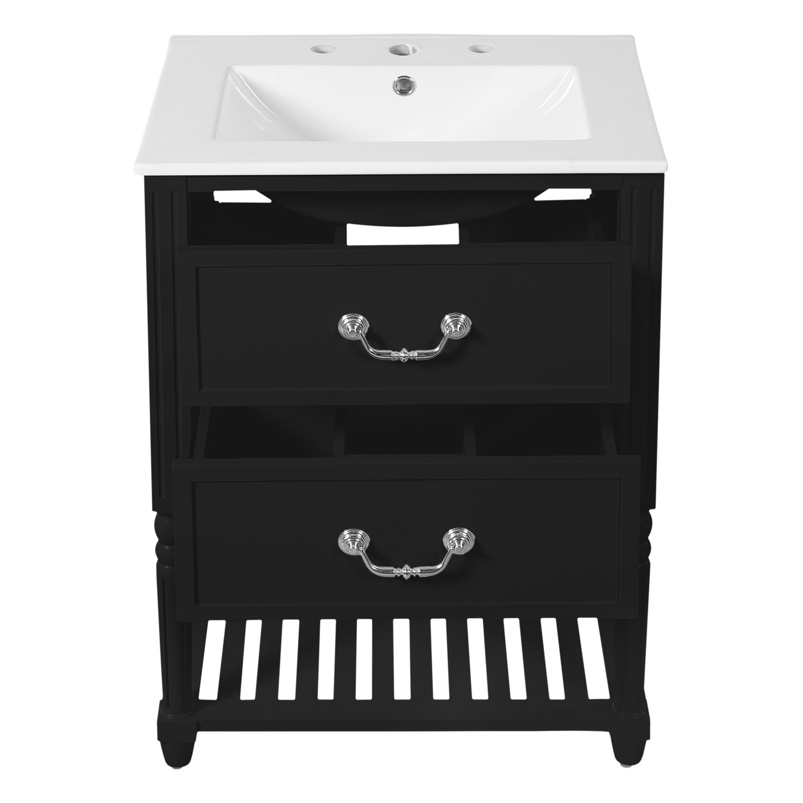 FUNIDEE 24″ Vintage Bathroom Vanity Storage Cabinet with Ceramic Sink Black