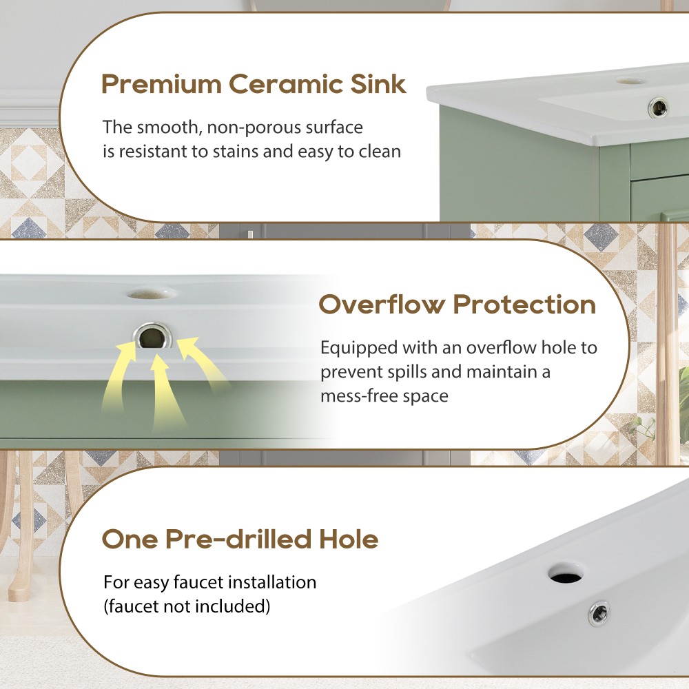 20 Inch Modern Small Bathroom Vanity Cabinet With Ceramic Basin- 20*14.5*33.3 In
