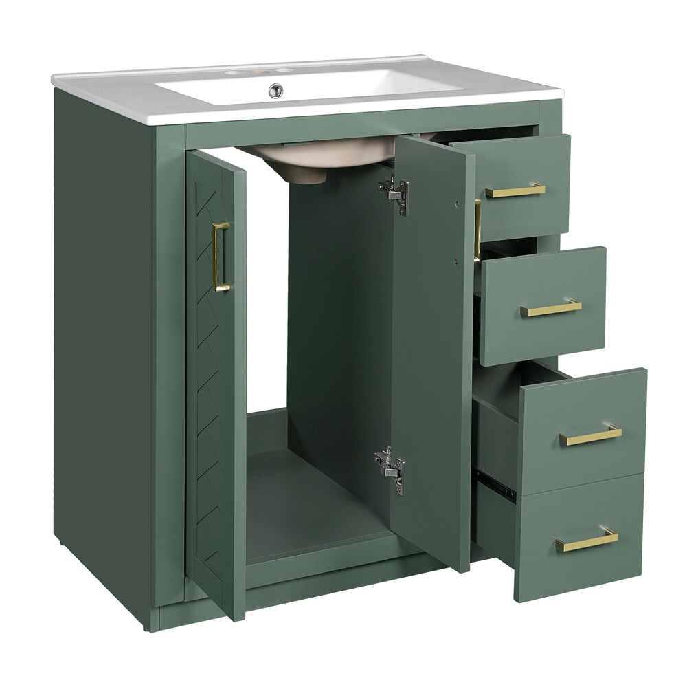 30″ Bathroom Vanity with Sink, Freestanding Vanity Storage Cabinet, 3 Drawers