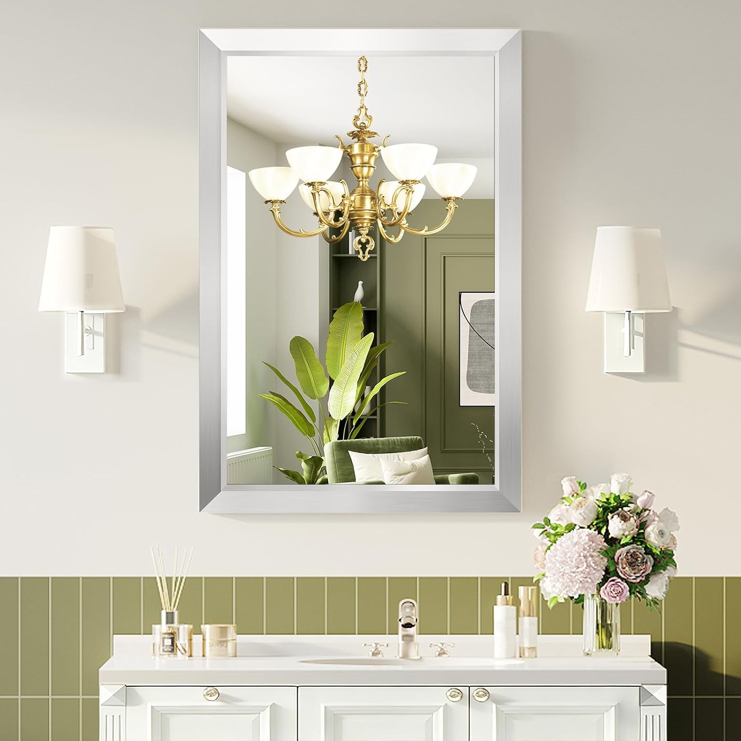 Bathroom Wall Vanity Mirror Over Sink(White,24x36Inch)