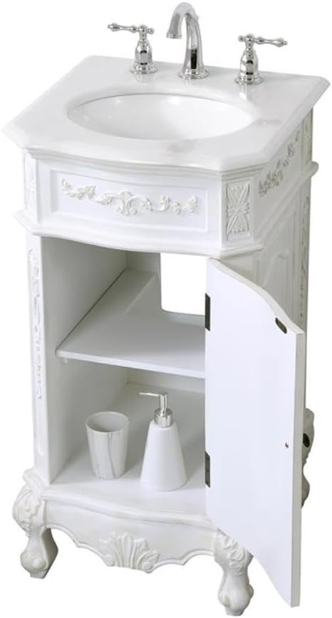 Antique White Single Bathroom Vanity with Engineered Marble Top 19-Inch
