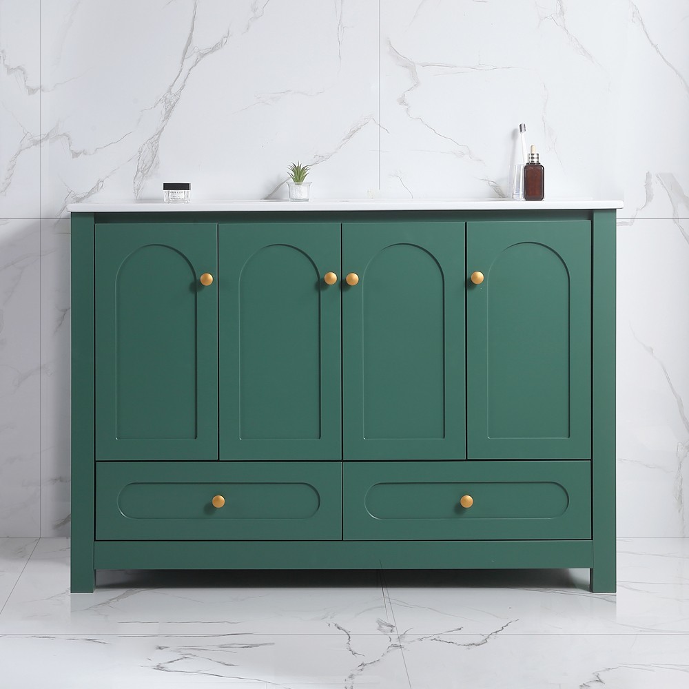 48″ Bathroom Vanity w/ Ceramic Sink – 4 Soft Close Door 2 Drawer Storage Cabinet