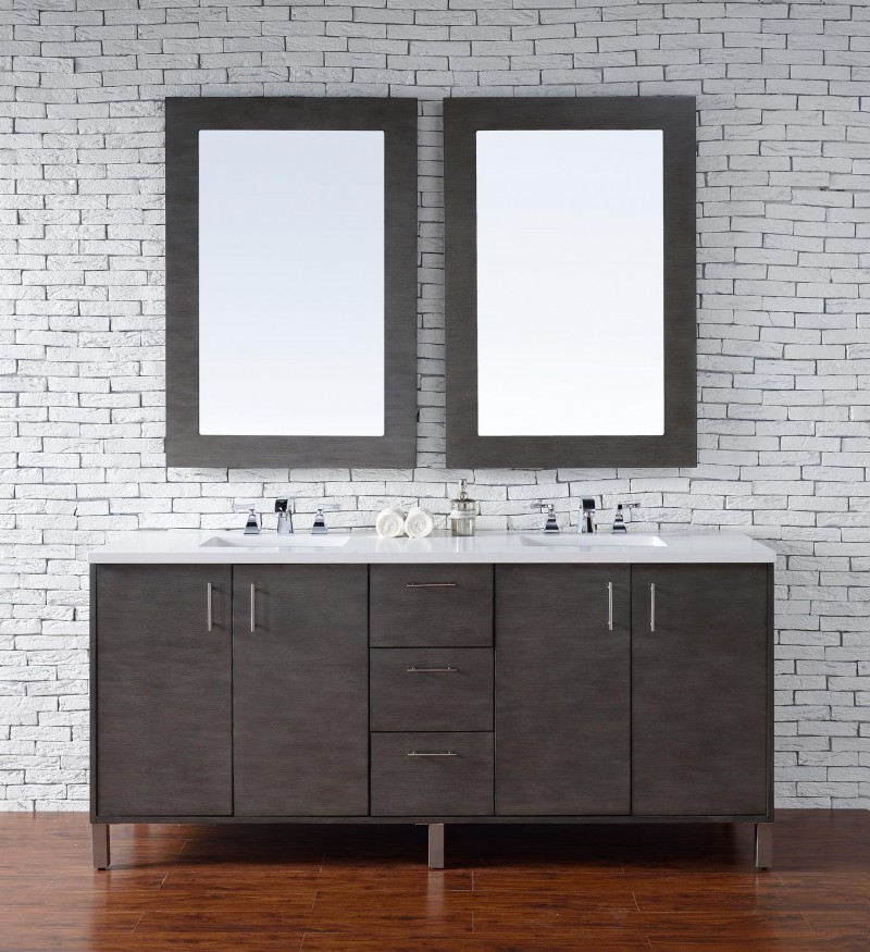72″ JAMES MARTIN METROPOLITAN SILVER OAK DOUBLE BATHROOM VANITY + WHITE QUARTZ