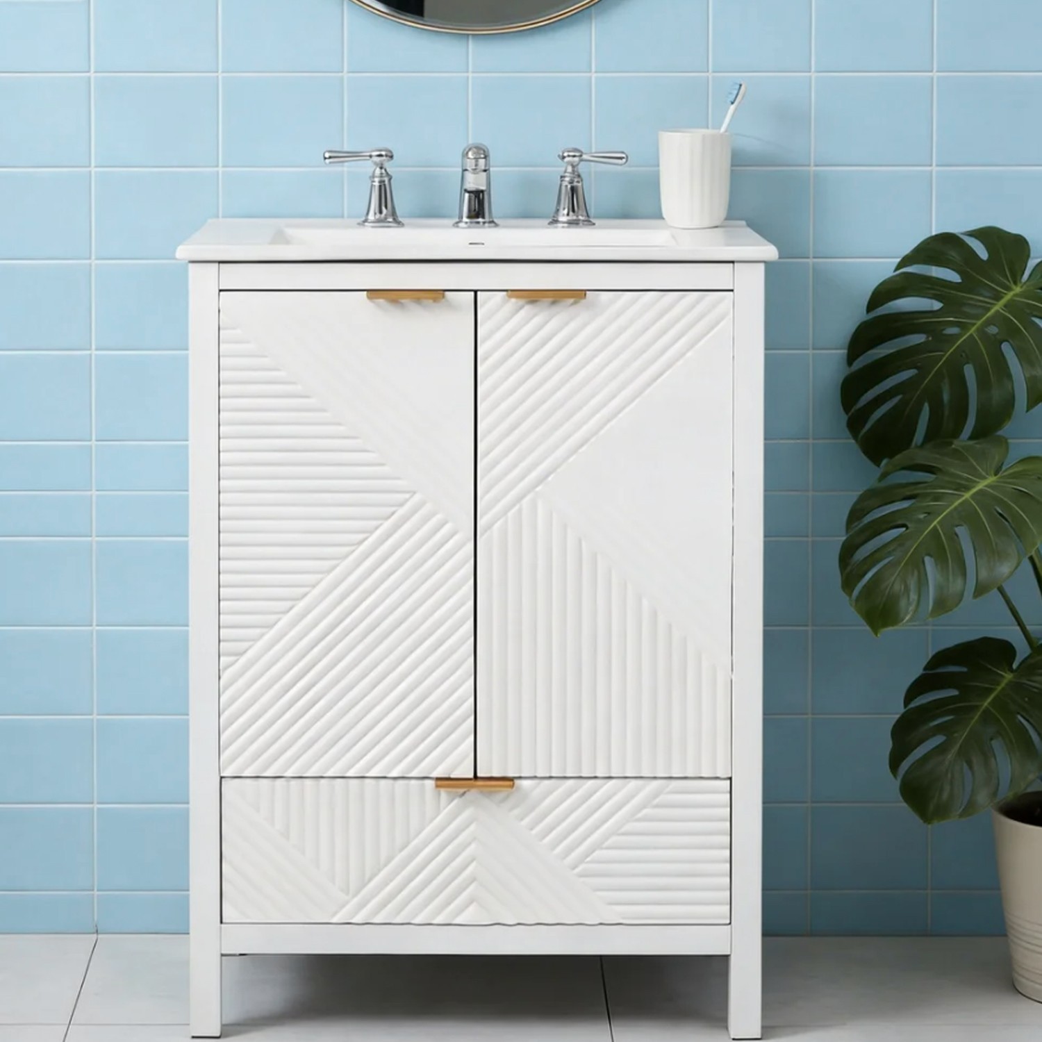 High-Quality 24”Bathroom Vanity Acrylic Easy To Clean Bathroom Vanity Cabinet