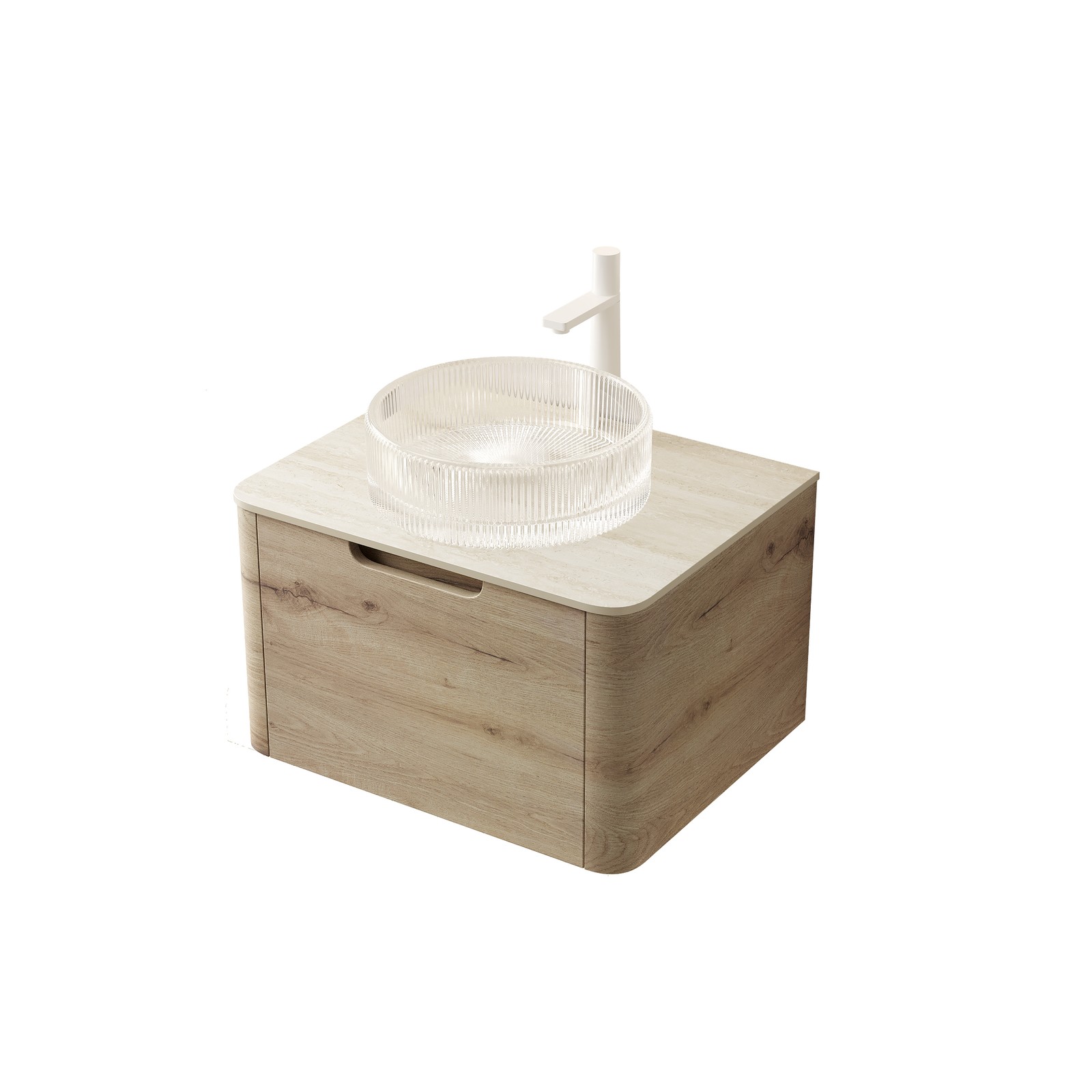 24” XAI Roma Travertine-Pattern Sintered Stone Top and 7070 White Oak Woodgra